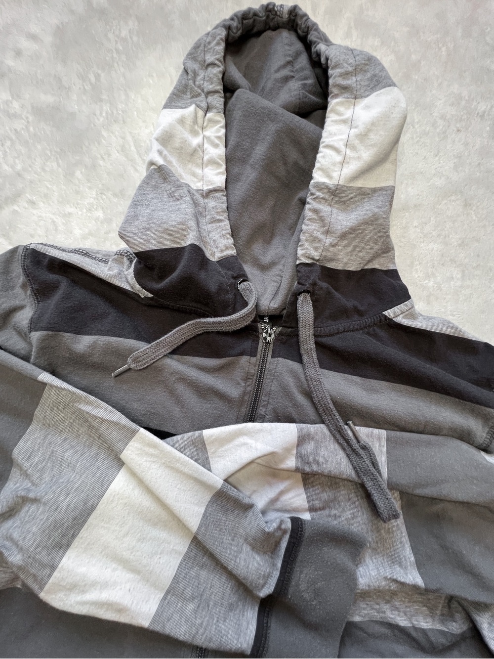 Ocean Current Gray Black White Striped Zip Hoodie Lightweight Jacket Thumb Holes